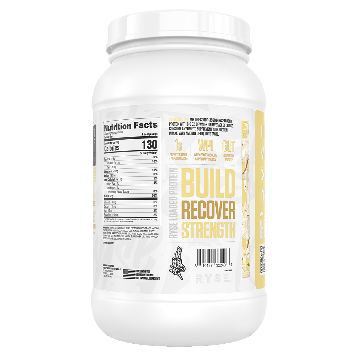 Ryse Loaded Protein Vanilla Ice-cream back of pack