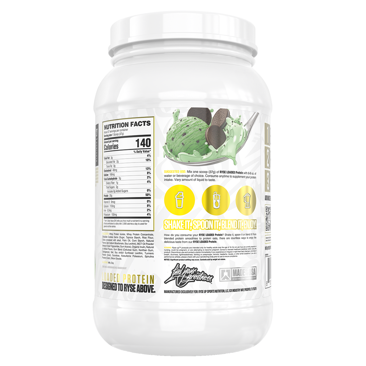 Ryse Loaded Protein Mint Chip Ice Cream back of pack