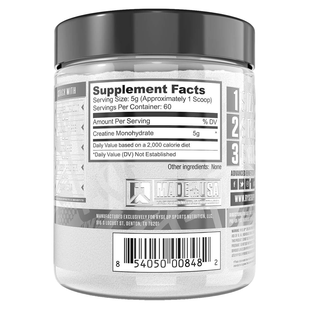 Ryse Creatine supplement facts and nutrition panel