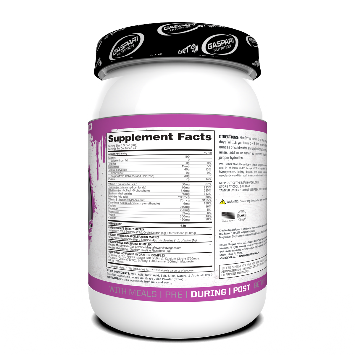 Gaspari Size On, Grape Cooler — side of pack