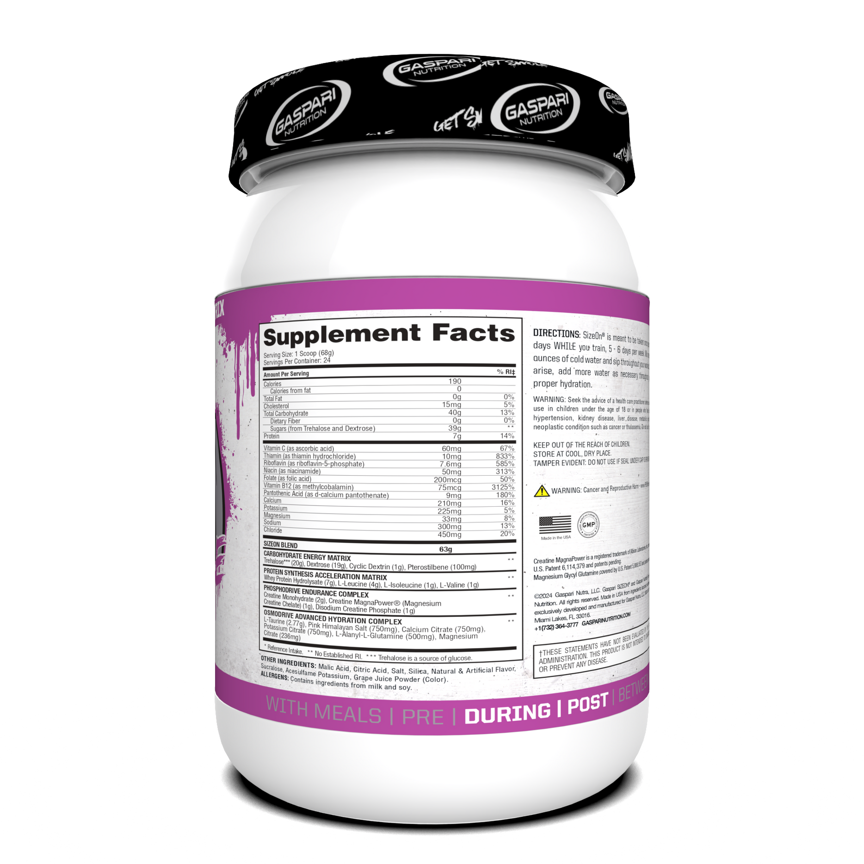 Gaspari Size On, Grape Cooler — side of pack