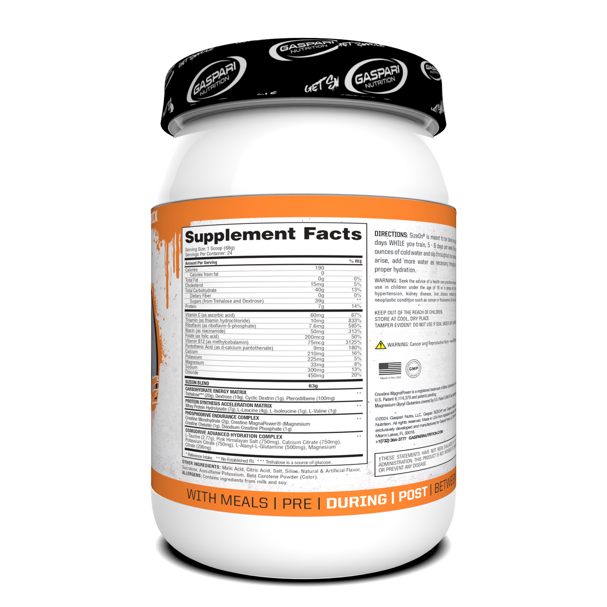 Gaspari Size On, Orange Cooler — side of pack
