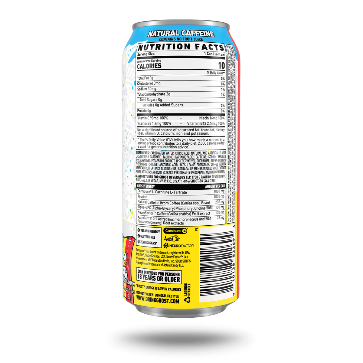 Ghost Energy Sour Strip supplement facts and nutrition panel