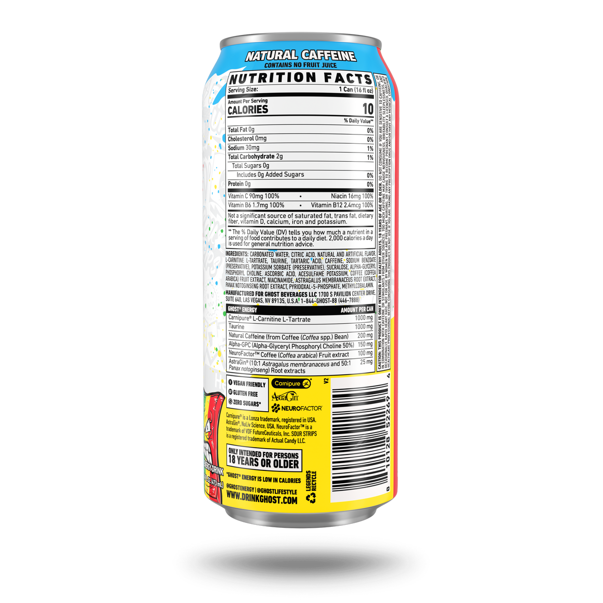 Ghost Energy Sour Strip supplement facts and nutrition panel