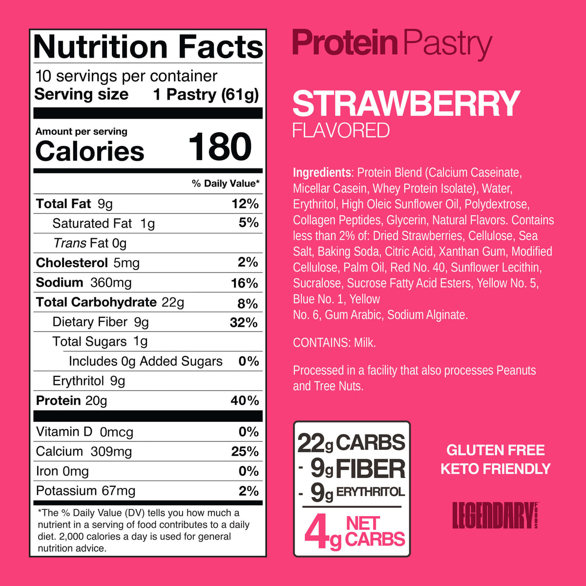 Legendary Foods Protein Pastry Strawberry nutrition panel