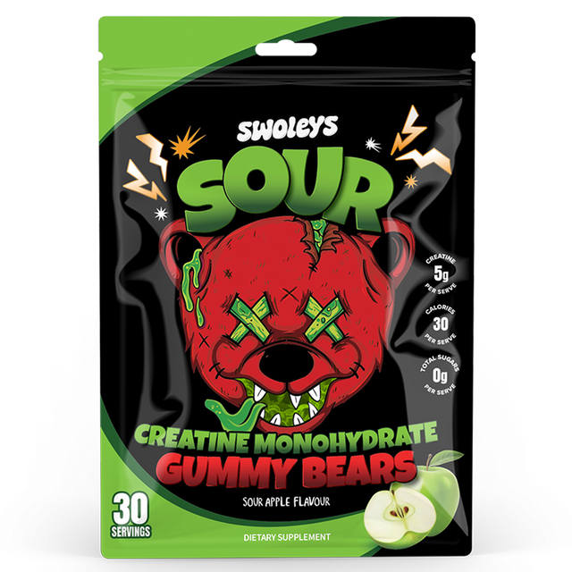 Swoleys Sour Creatine Gummy Bears, Green Apple