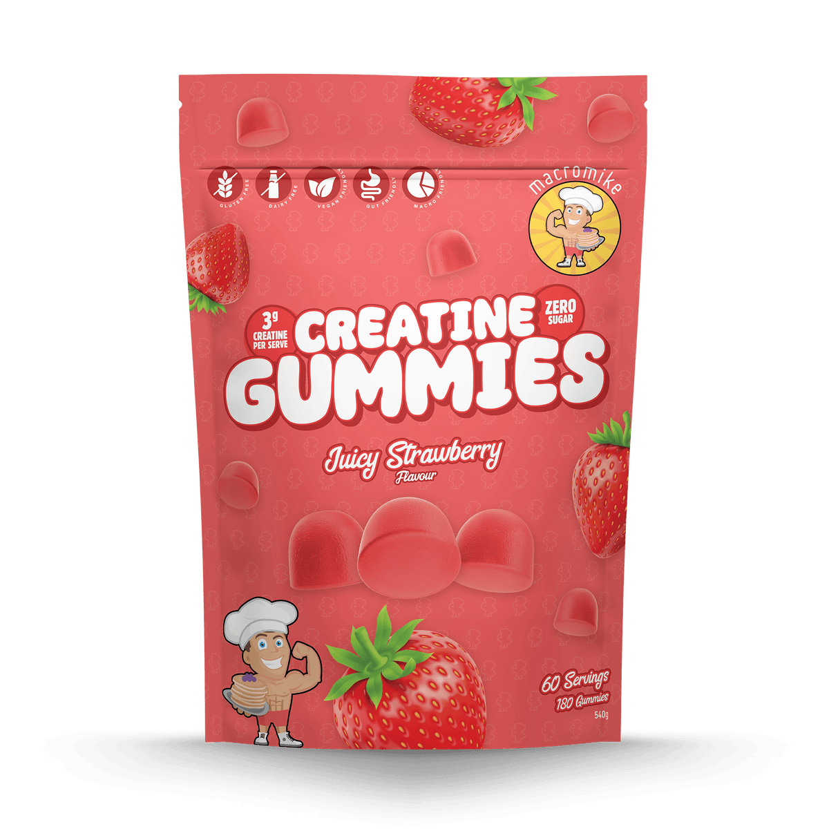 Macro Mike Creatine Gummies Juicy Strawberry 540g front