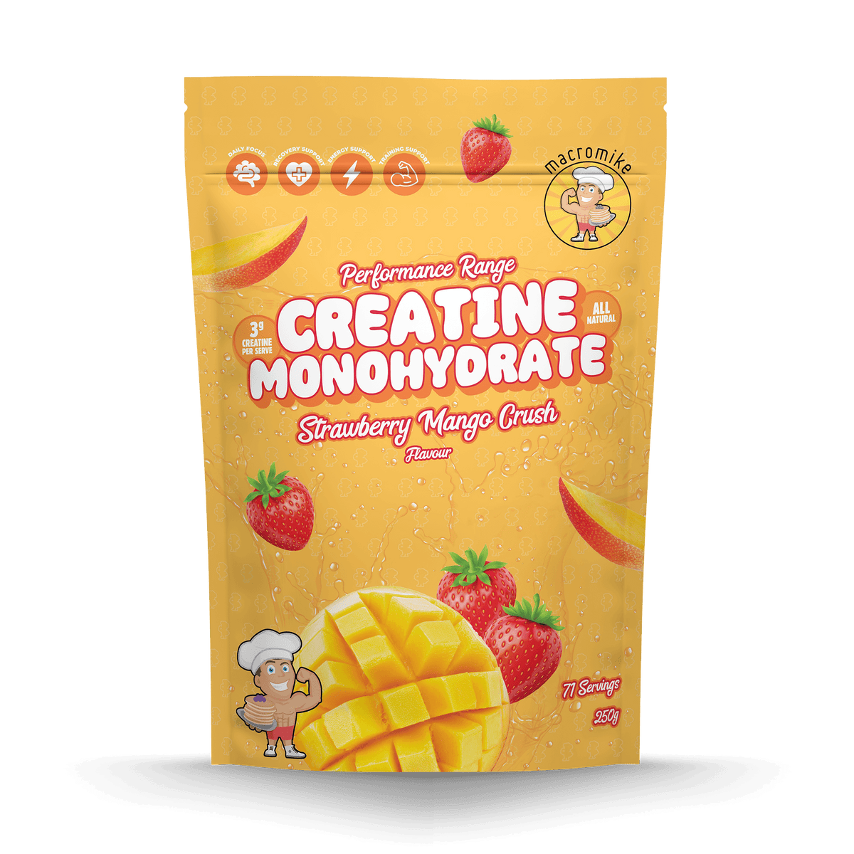 Macro Mike Creatine Monohydrate Strawberry Mango Crush 250g front