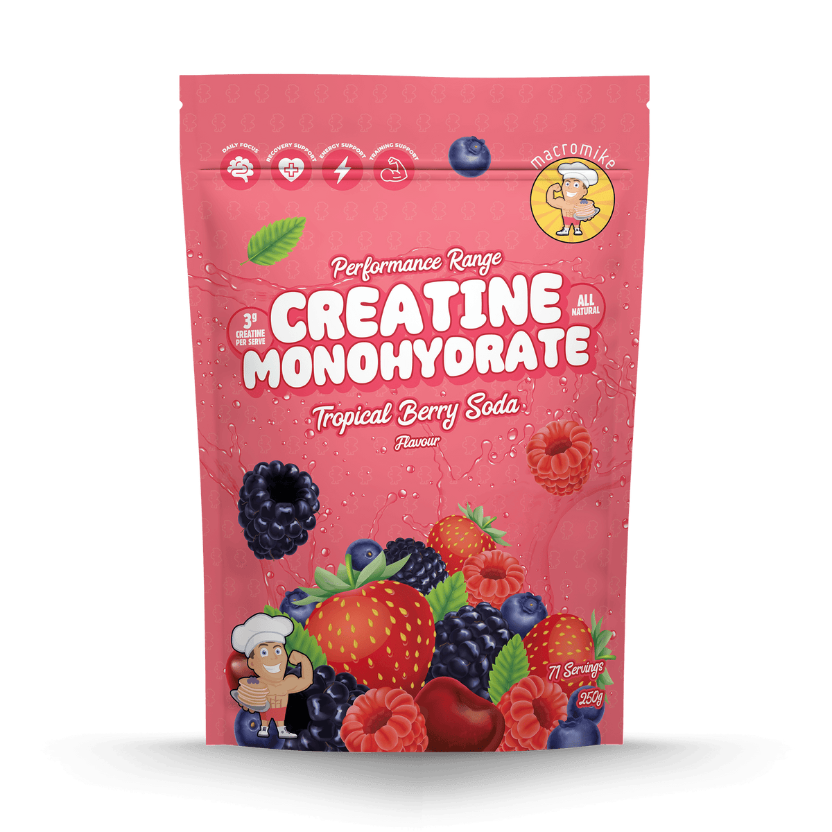Macro Mike Creatine Monohydrate Tropical Berry Soda 250g front