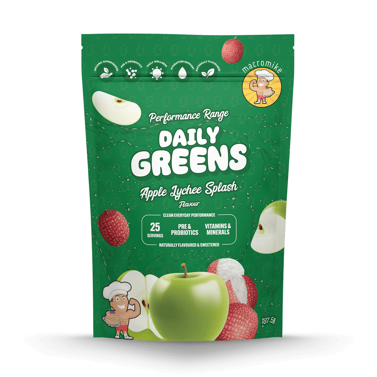 Macro Mike Daily Super Greens Apple Lychee Splash 187.5g front