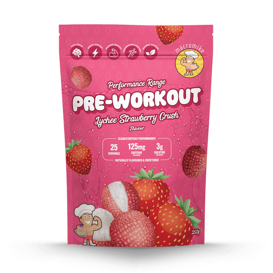 Macro Mike Pre-Workout Lychee Strawberry Crush 250g front