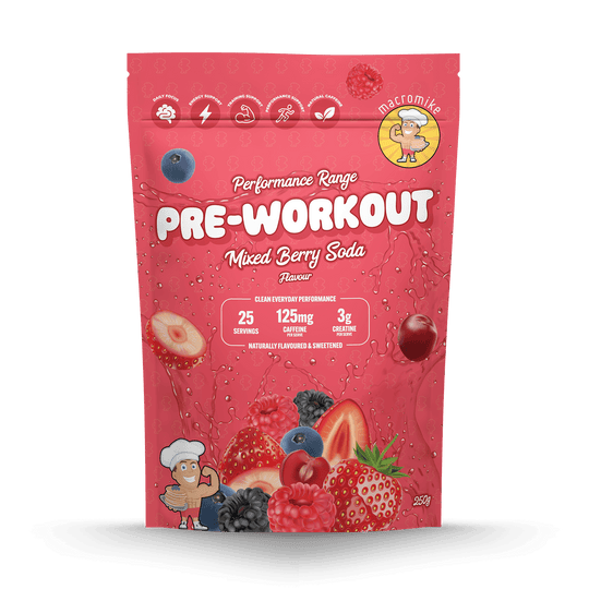 Macro Mike Pre-Workout Mixed Berry Soda 250g front