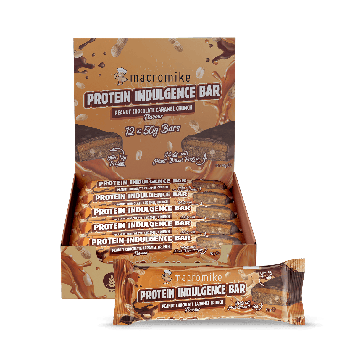 Macro Mike Protein Indulgence Bar Peanut Choc Caramel Crunch 12-pack carton
