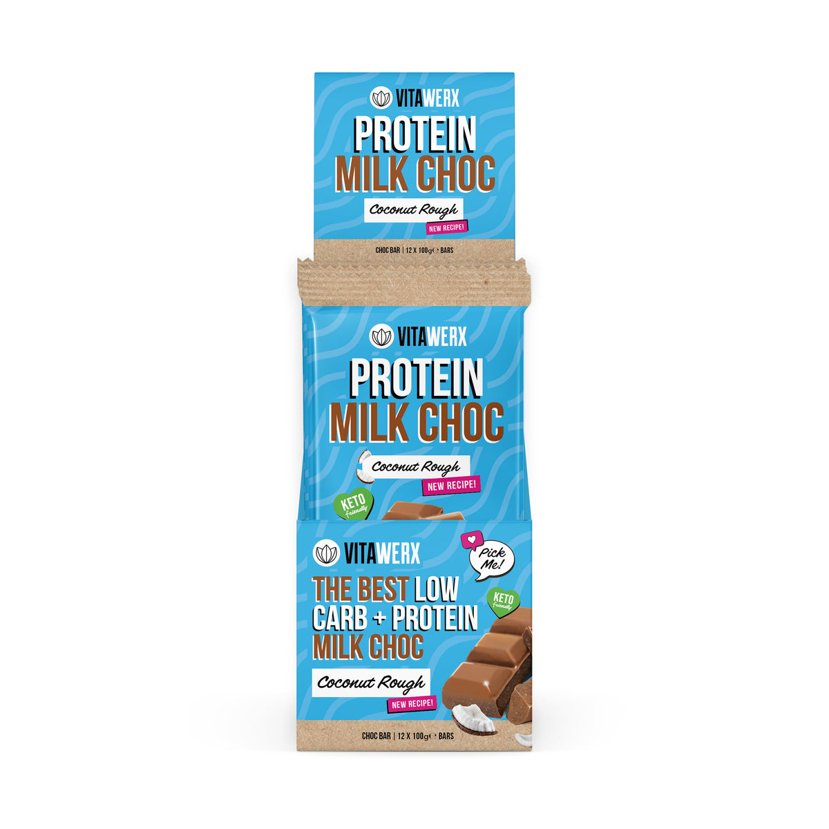 vitawerx milk choc bar 12 x 100g coconut rough
