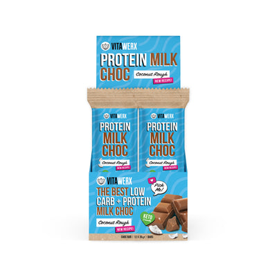vitawerx milk choc bar 12 x 35g coconut rough protein bar, 420g, NZ Supps