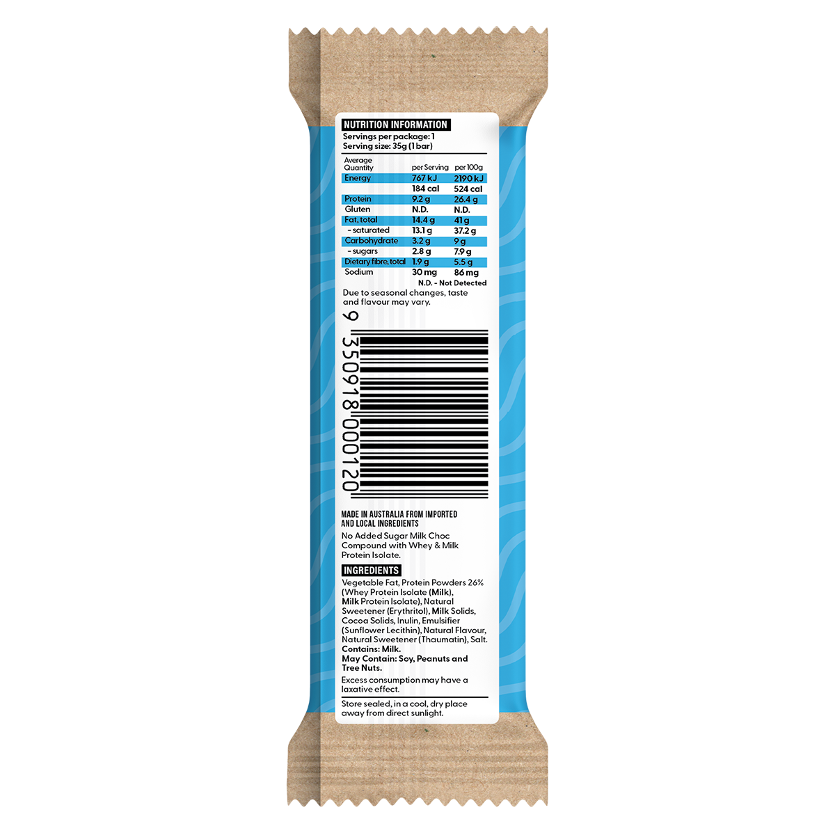 Vitawerx Vitawerx Choc Bar classic milk nutrition panel