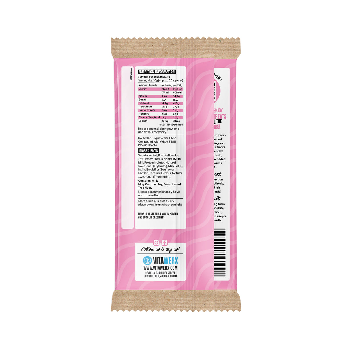 Vitawerx 12-Pack White Choc Bar Classic White Choc back of pack