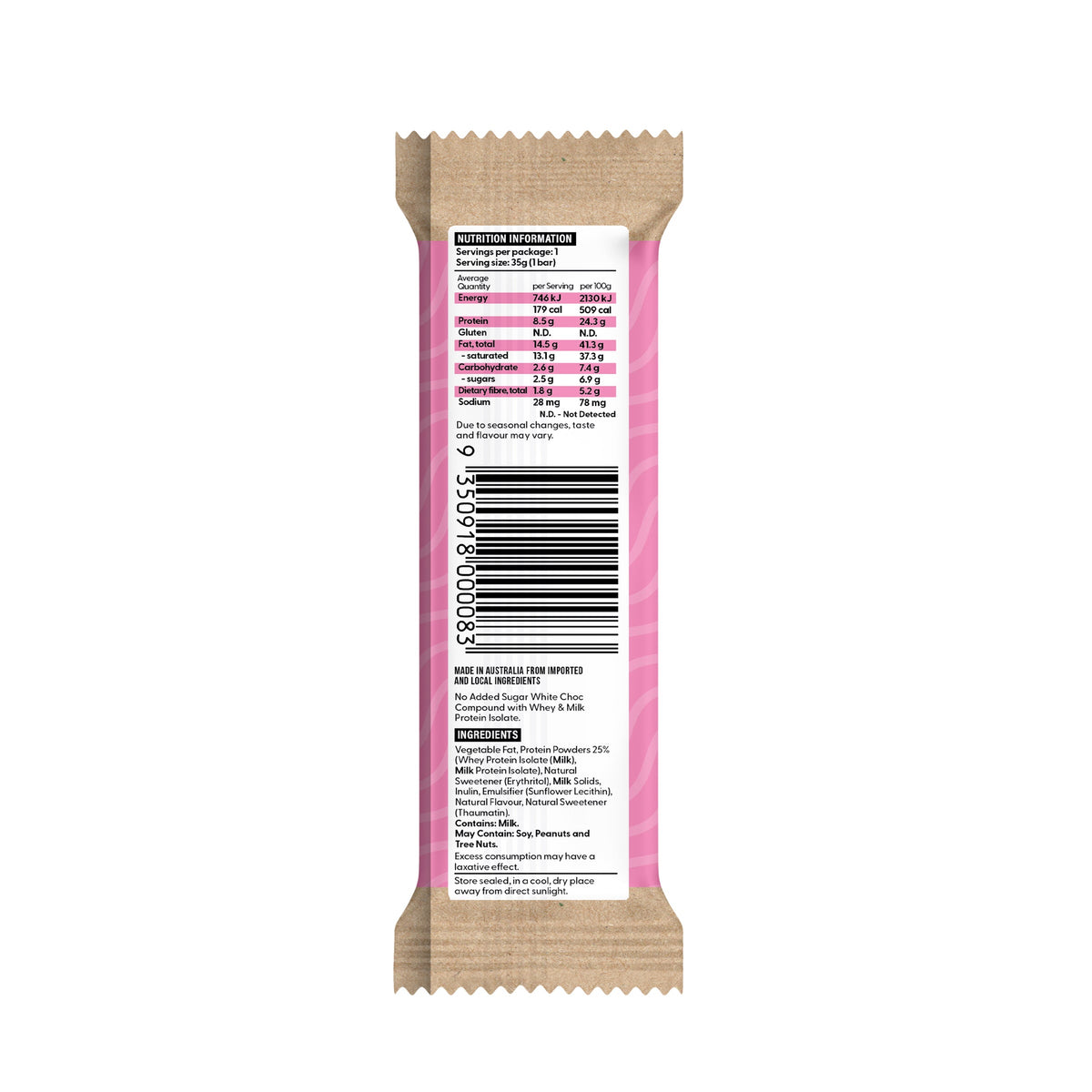 Vitawerx 12-Pack White Choc Bar Classic White Choc back of pack