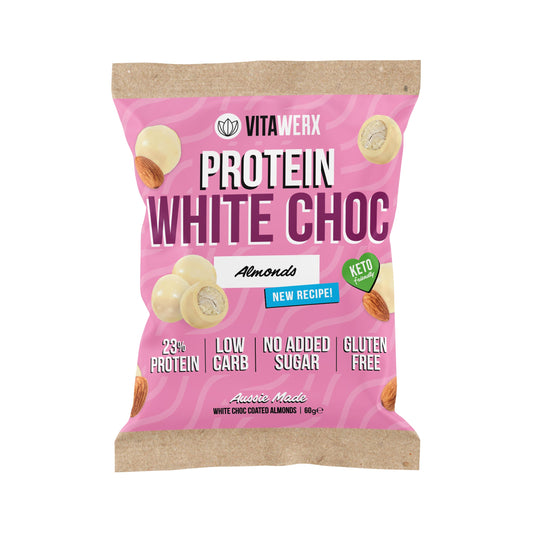 Vitawerx Protein White Chocolate Coated Almonds front of pack