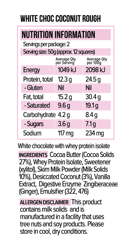Vitawerx Bar Coconut Rough supplement facts and nutrition panel