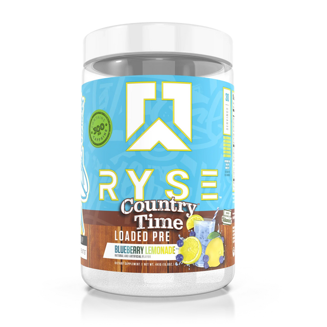 Ryse Loaded Pre Workout, Country Time Blueberry Lemonade powder, 441g, NZ Supps