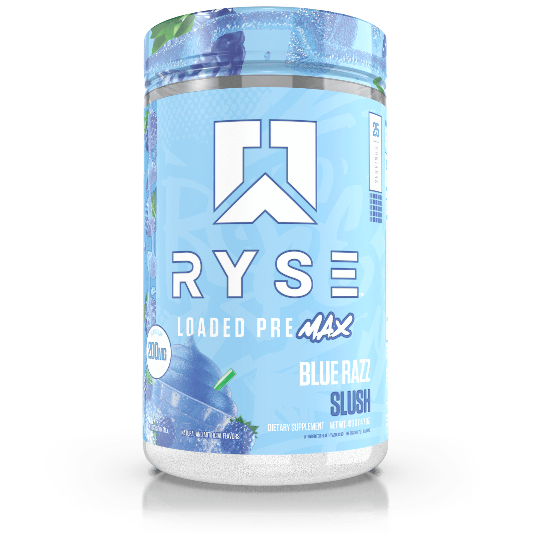 Ryse Loaded Pre Max, Blue Razz Slush powder