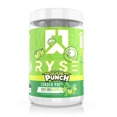 Ryse Loaded Pre Workout, Sour Punch Green Apple powder, 441g, NZ Supps