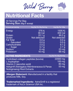 Nexus Super Protein Wild Berry nutrition panel