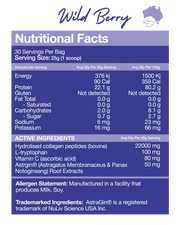 Nexus Super Protein Wild Berry nutrition panel