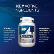 GAT Sport Carbotein Grape key active ingredients BCAAs and carb blend