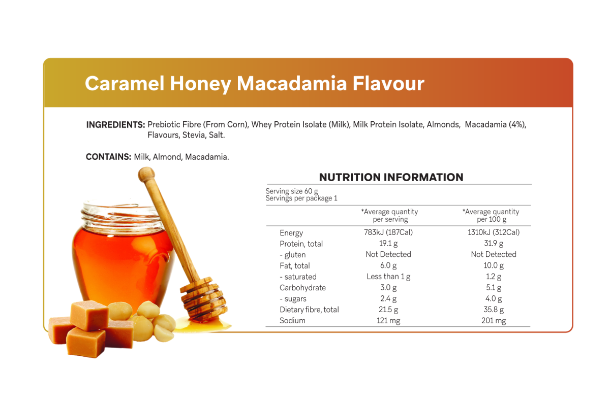 Smart Protein Bar 12-Pack Smart Bar - Caramel Honey Macadamia, 720g (12 Serves) - nutrition information