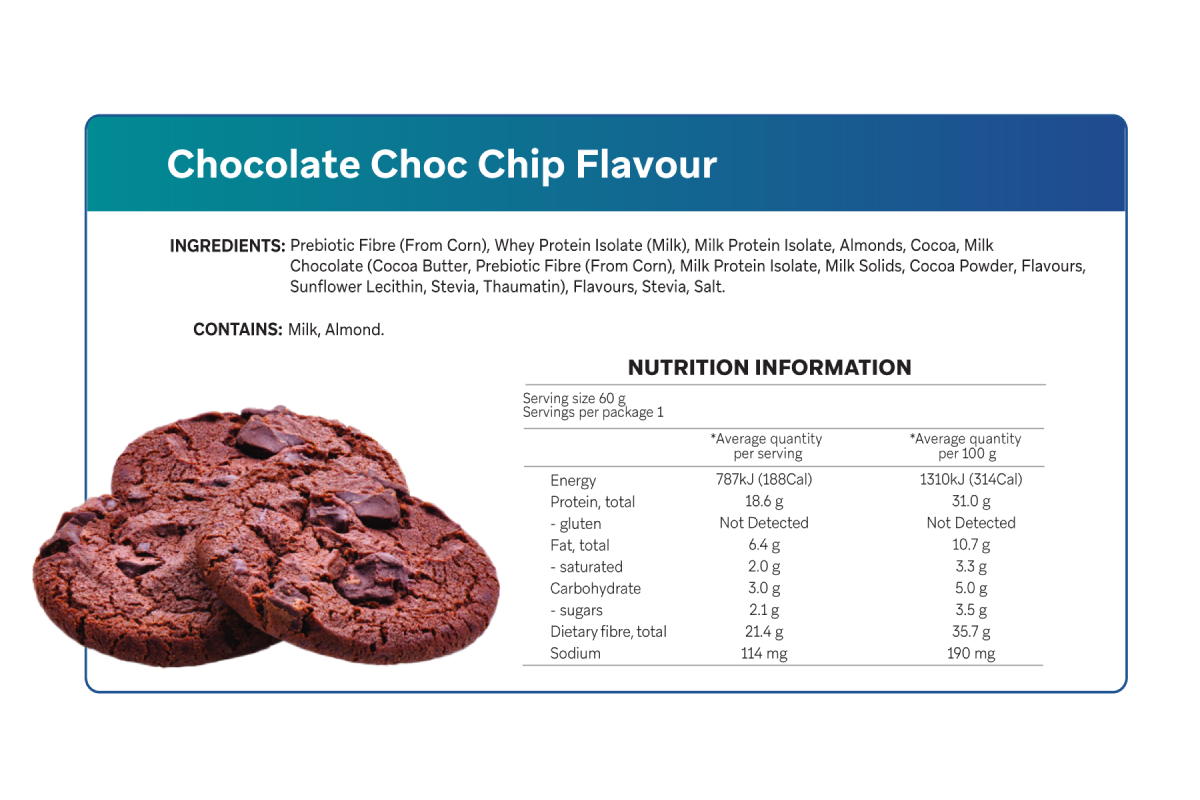 Smart Protein Bar 12-Pack Smart Bar - Chocolate Choc Chip, 720g (12 Serves) - nutrition information