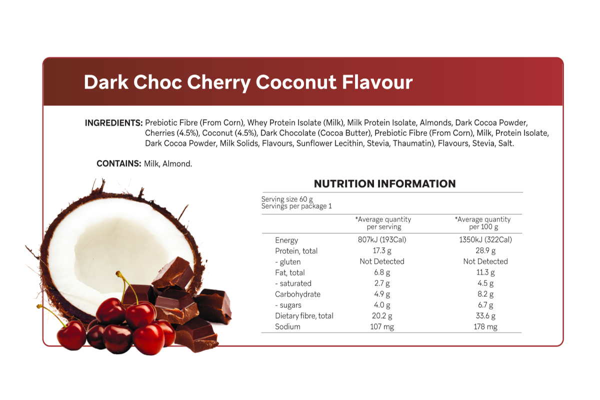 Smart Protein Bar Smart Bar - Dark/Chocolate/Cherry/Coconut - nutrition information