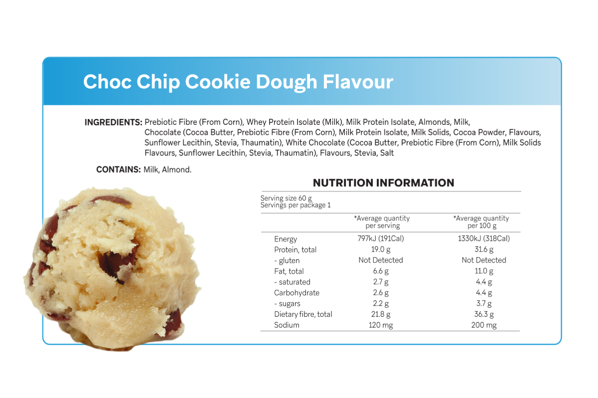 Smart Protein Bar 12-Pack Smart Bar - Chocolate Chip Cookie Dough, 720g (12 Serves) - nutrition information