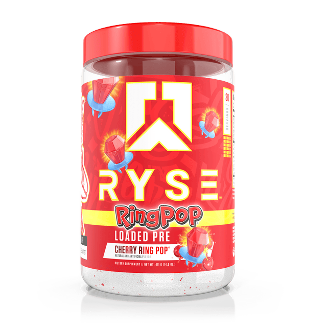 Ryse Loaded Pre Workout, Ring Pop Cherry powder, 441g, NZ Supps