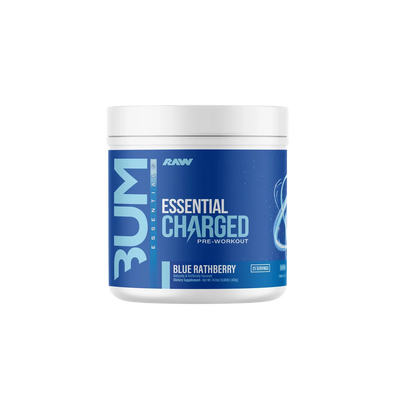 CBUM Essentials Charged pre-workout, Blue Rathberry powder, 400g, NZ Supps