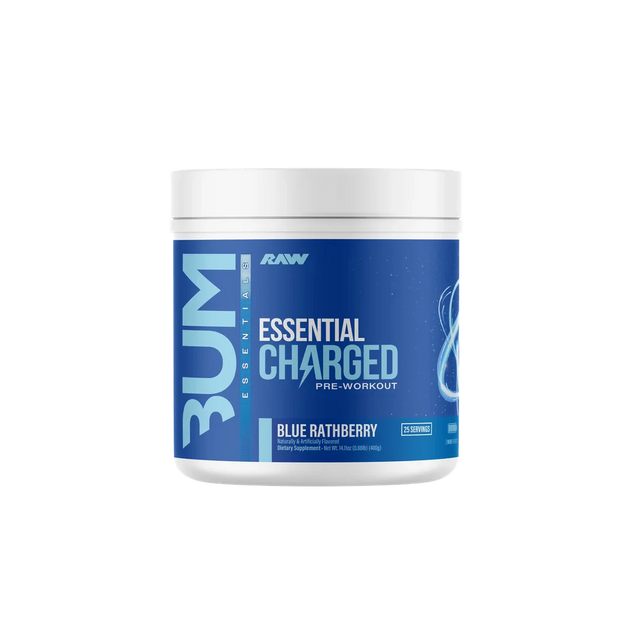 CBUM Essentials Charged pre-workout, Blue Rathberry powder, 400g, NZ Supps