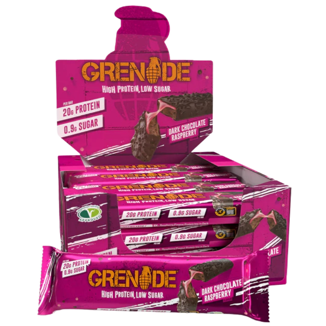Grenade Dark Choc Raspberry protein bar 12 bar box