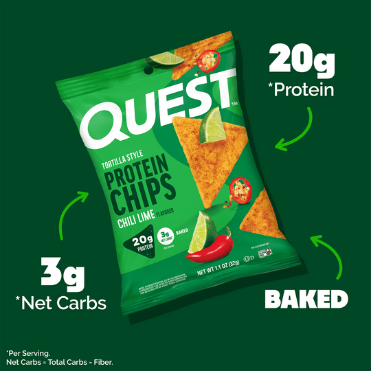 Quest Tortilla Protein Chips Chilli Lime front of pack