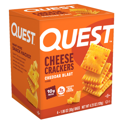Quest Cheese Crackers protein powder, side of pack, 240g, NZ Supps