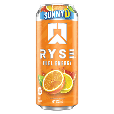 Ryse Fuel Energy Drink SunnyD Tangy Original 473ml can front, NZ Supps