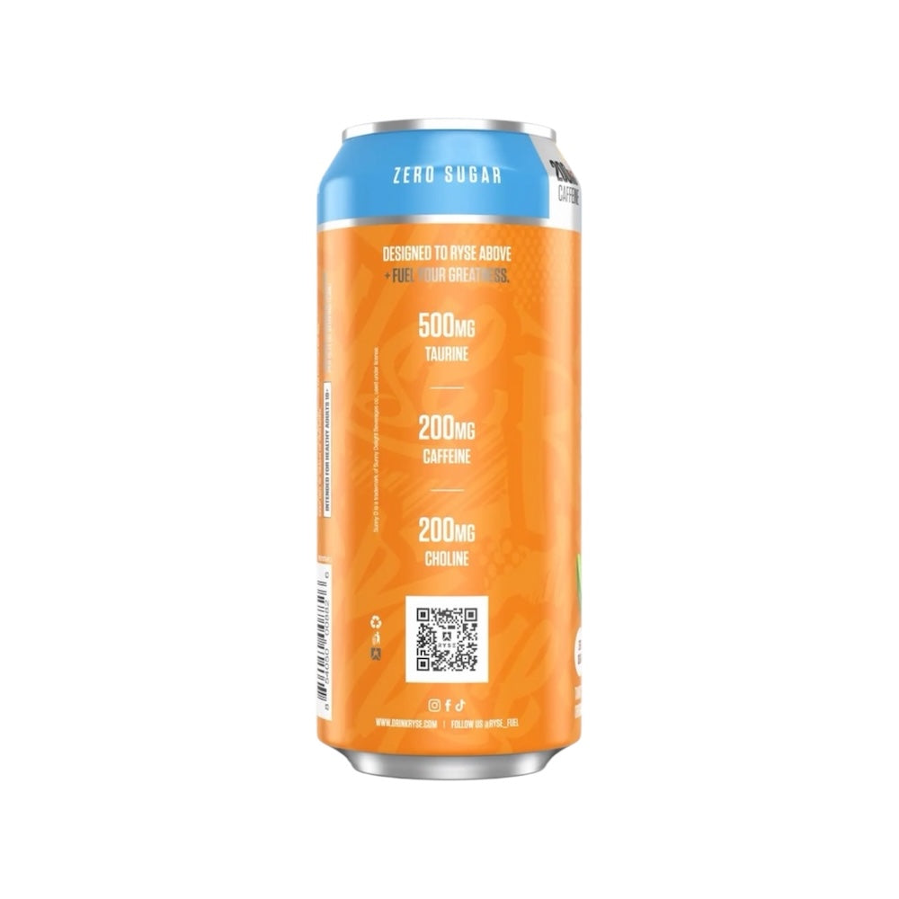Ryse Fuel Energy Drink SunnyD Tangy Original can side nutrition facts