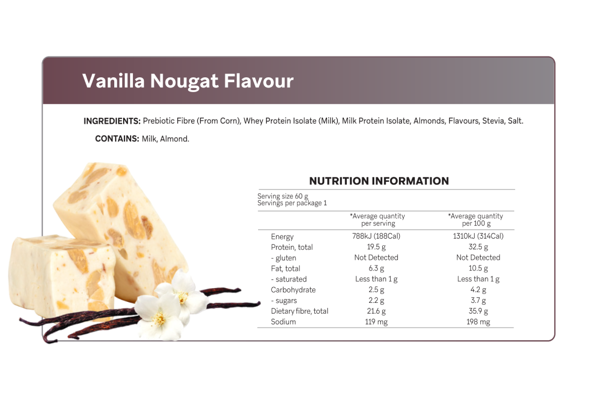 Smart Protein Bar 12-Pack Smart Bar - Vanilla Nougat, 720g (12 Serves) - nutrition information